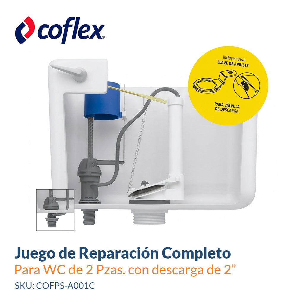 Juego de Reparación Completo para Sanitario de 2 Pzas. con Descarga de 2” - COFLEX PS-A001