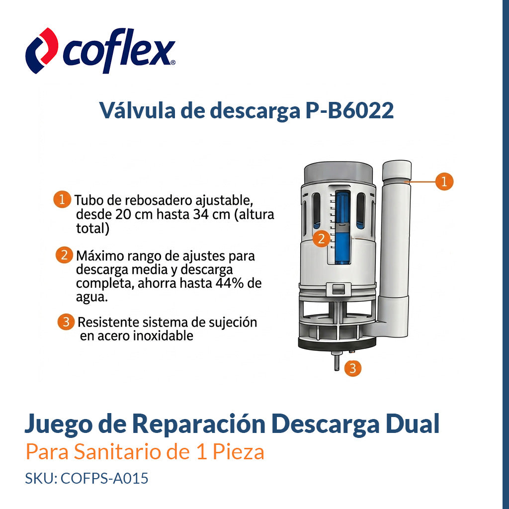 Juego de Reparación Descarga Dual 2" para Sanitario de 1 Pieza   COFLEX PS-A015