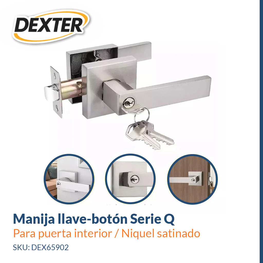 Manija llave-botón Serie Q para puerta interior – Niquel Satinado Dexter 65902