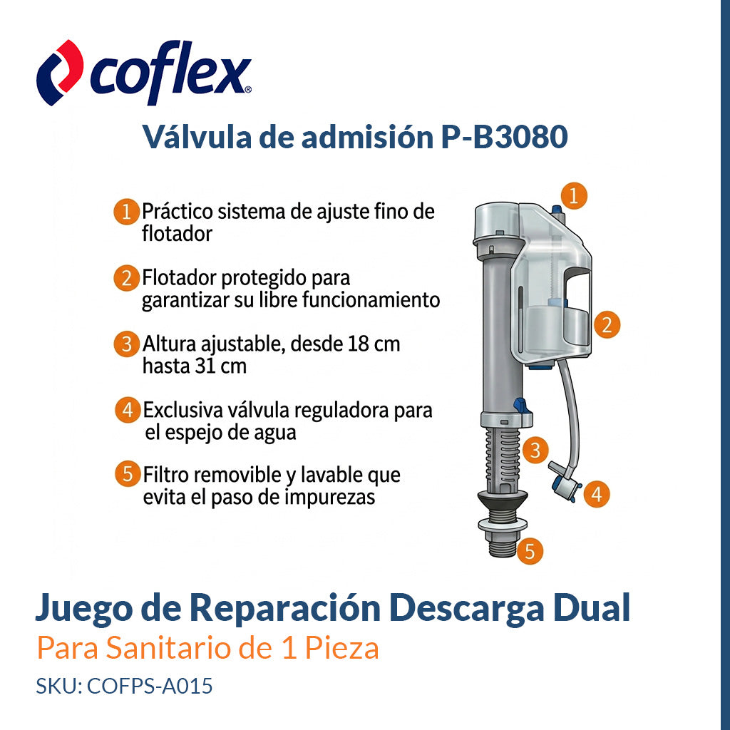 Juego de Reparación Descarga Dual 2" para Sanitario de 1 Pieza   COFLEX PS-A015