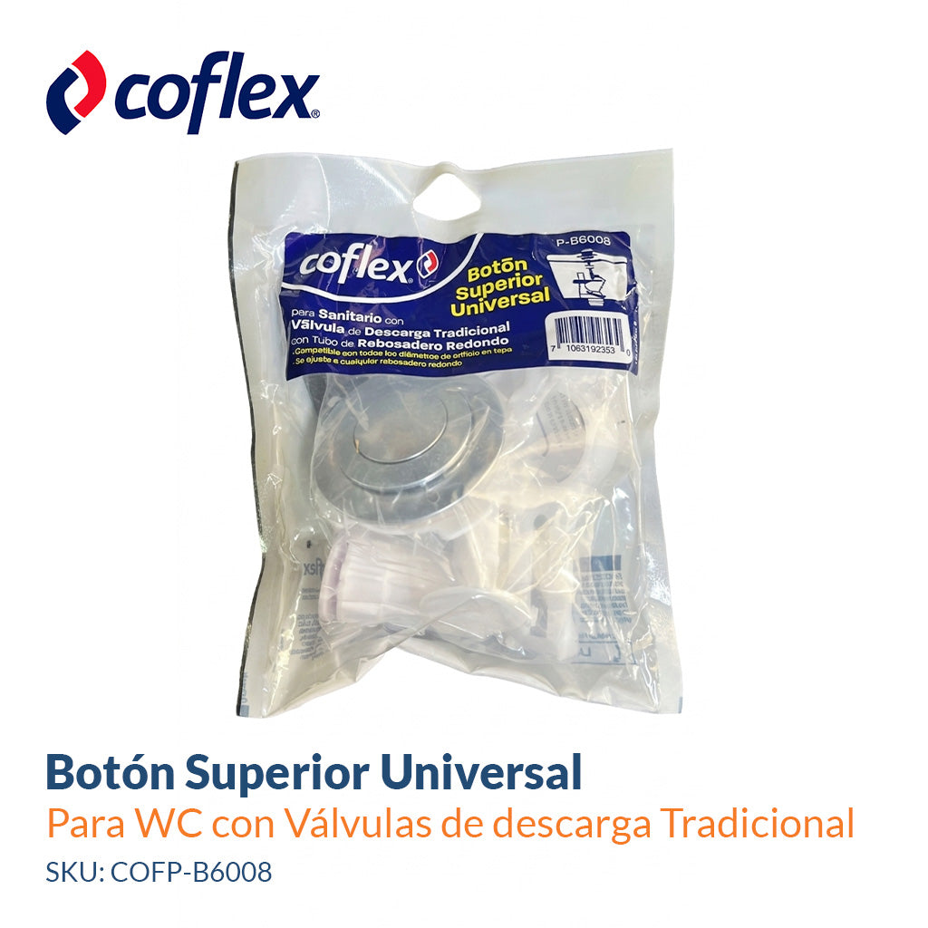 Botón Superior para Sanitario con Válvula de Descarga Tradicional  – Cromado – COFLEX P-B6008