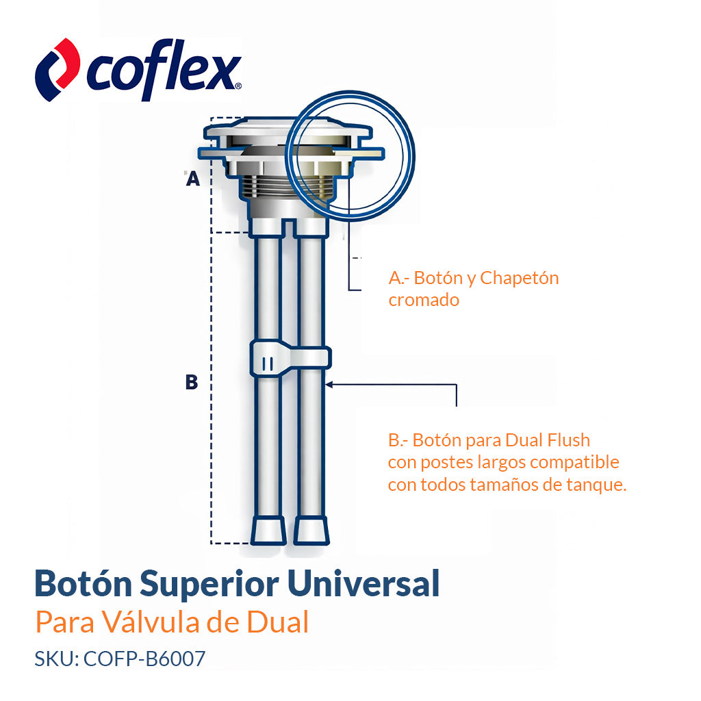 Botón Superior Universal para Válvula Dual -Cromado - COFLEX P-B6007