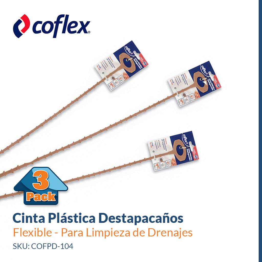 3 Pack Cinta Plástica Destapacaños – Flexible y Resistente para Limpieza de Drenajes COFLEX PD-104