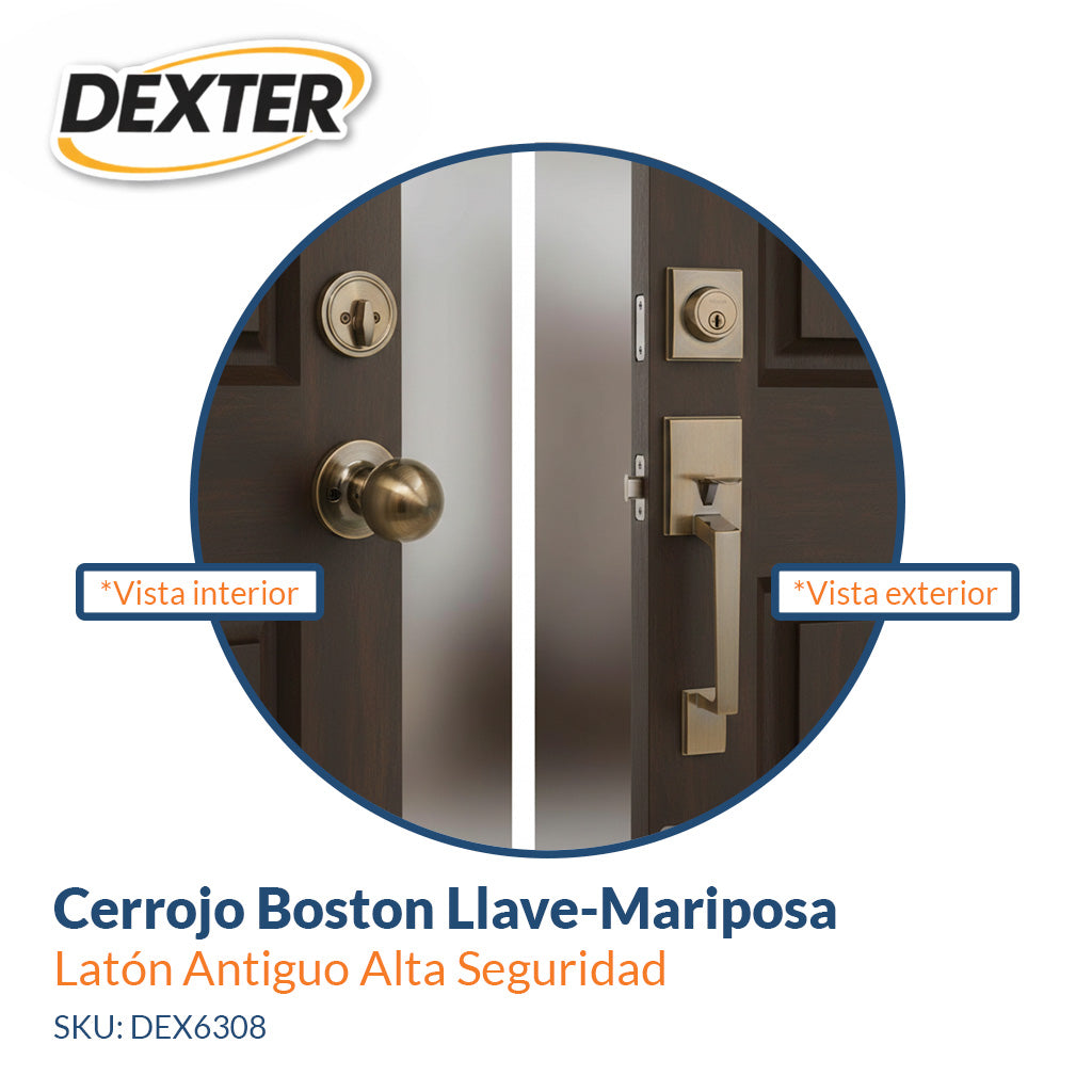 Cerrojo Boston Llave-Mariposa Latón Antiguo Alta Seguridad Dexter 6308