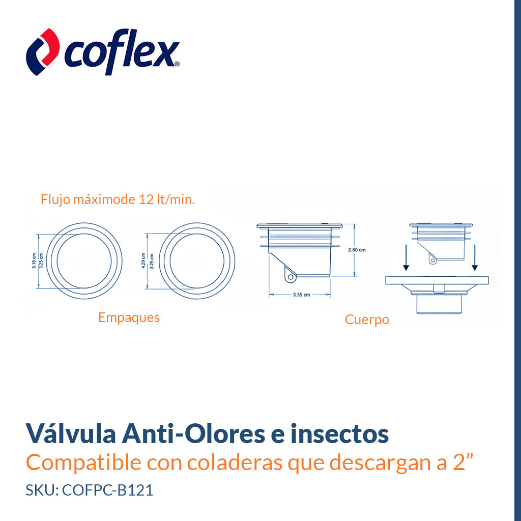 Pack 3 Válvula Anti-Olores para Coladera con descarga a 2” - COFLEX PC-B121