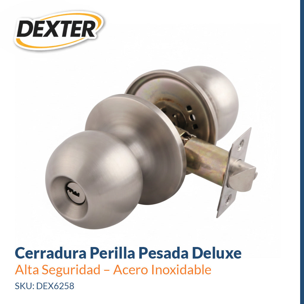 Cerradura Perilla Pesada Deluxe - Llave-Botón Alta Seguridad – Acero Inoxidable – Dexter 6258