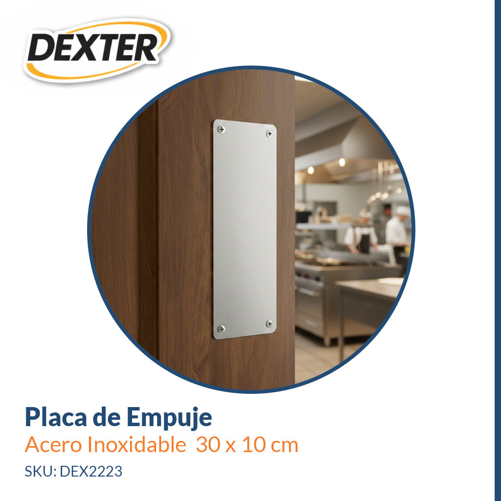 Placa de Empuje de Acero Inoxidable 304 – 30 x 10 cm – Dexter 2223