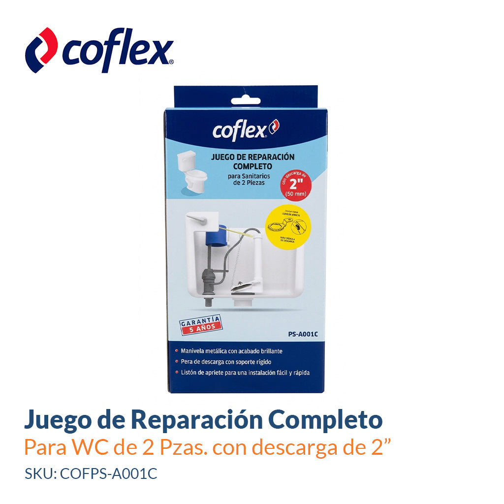 Juego de Reparación Completo para Sanitario de 2 Pzas. con Descarga de 2” - COFLEX PS-A001